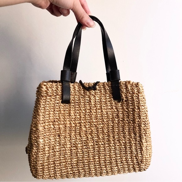 VINTAGE Y2K NINE WEST RESORT LIGHT TAN TWINE/LEATHER/CANVAS MINI PURSE - Picture 2 of 7